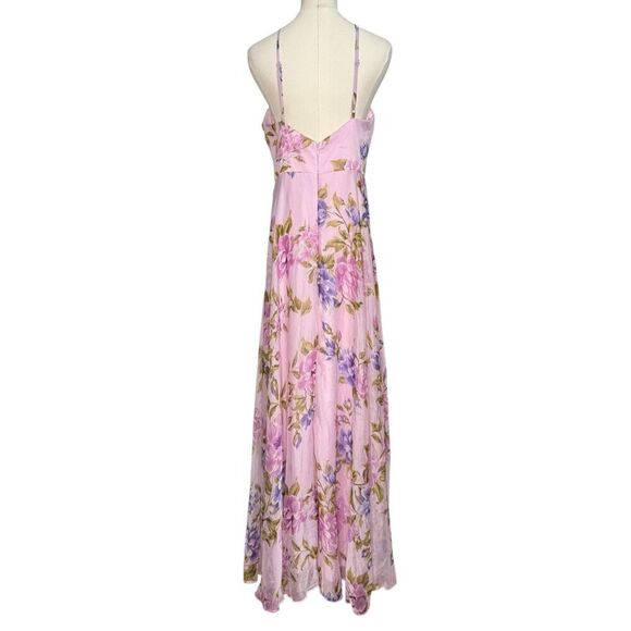 Lulus Women’s Large Maxi Dress Romantic Light Pink Floral Print Halter Neck NEW - Picture 7 of 11
